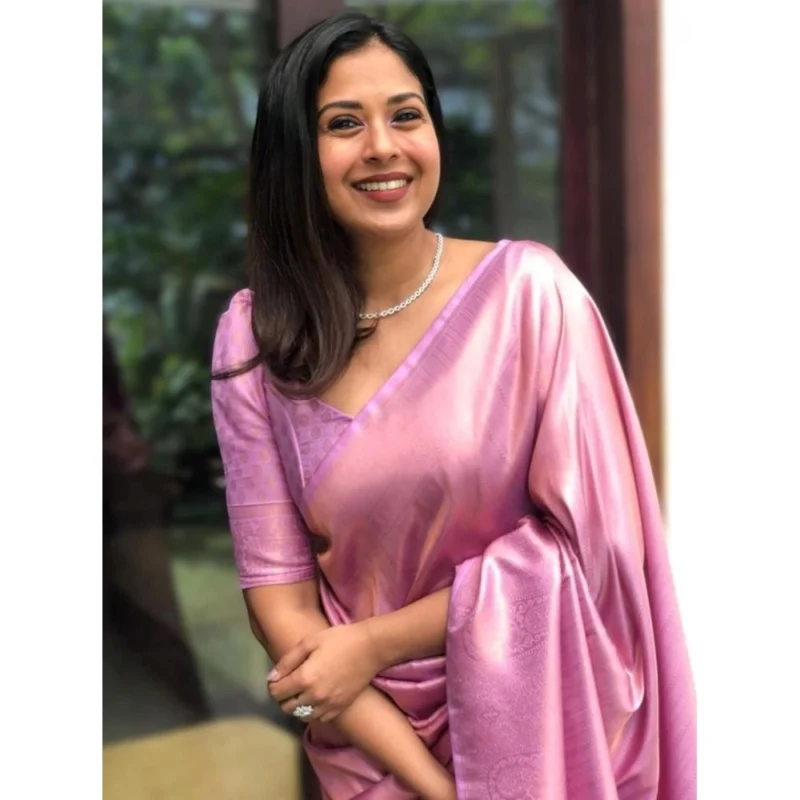 Alternative view of Women's Silk Printed Saree With Unstitched Blouse 5.5Mtr (Pink)