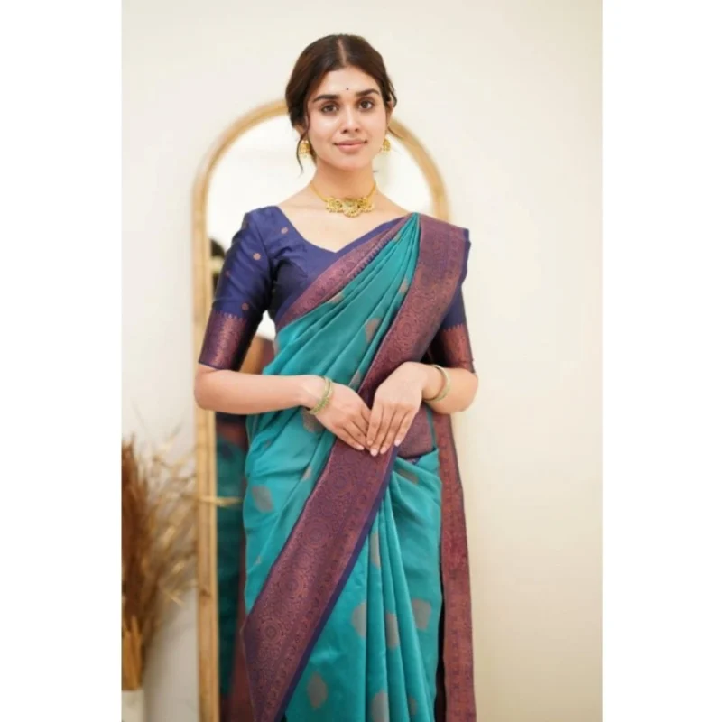 Alternative view of Women's Silk Printed Saree With Unstitched Blouse 5.5Mtr (Rama)