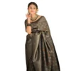 Generic Women's Silk Printed Saree With Unstitched Blouse 5.5Mtr (Black)