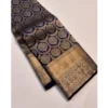 Generic Women's Silk Printed Saree With Unstitched Blouse 5.5Mtr (Navy Blue)