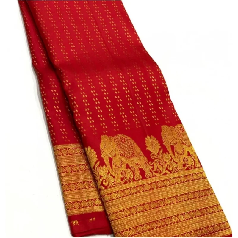 Women's Silk Printed Saree With Unstitched Blouse 5.5Mtr (Red)