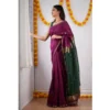 Generic Women's Cotton  Printed Saree With Unstitched Blouse 5.5Mtr (Wine)