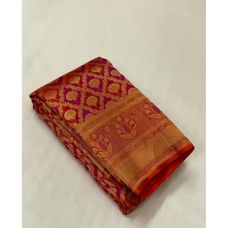 Women's Silk Printed Saree With Unstitched Blouse 5.5Mtr (Red)