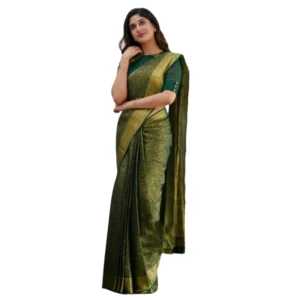 Women's Silk Printed Saree With Unstitched Blouse 5.5Mtr (Green)