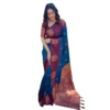 Generic Women's Silk Printed Saree With Unstitched Blouse 5.5Mtr (Blue)