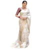 Generic Women's Silk Printed Saree With Unstitched Blouse 5.5Mtr (White)
