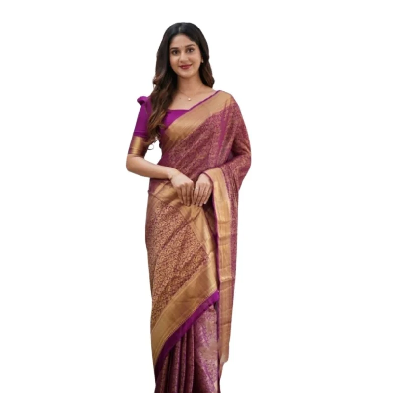 Women's Silk Printed Saree With Unstitched Blouse 5.5Mtr (Wine)