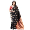 Generic Women's Silk Printed Saree With Unstitched Blouse 5.5Mtr (Blacl-Orange)