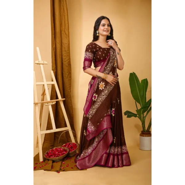 Women's Soft Blooming Marshmallow Fabric Kalamkari Printed Saree With Unstitched Blouse 5.5Mtr (Maroon) - Image 2
