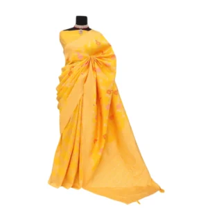 Women's Banarasi Printed Saree With Unstitched Blouse 5.5Mtr (Yellow)