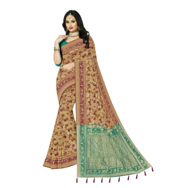 Women's Banarasi Printed Saree With Unstitched Blouse 5.5Mtr (Purple)
