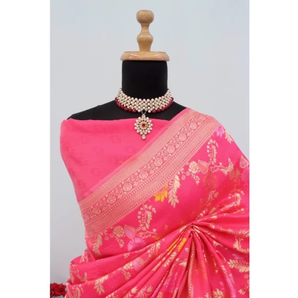 Women's Banarasi Printed Saree With Unstitched Blouse 5.5Mtr (Rani) - Image 2