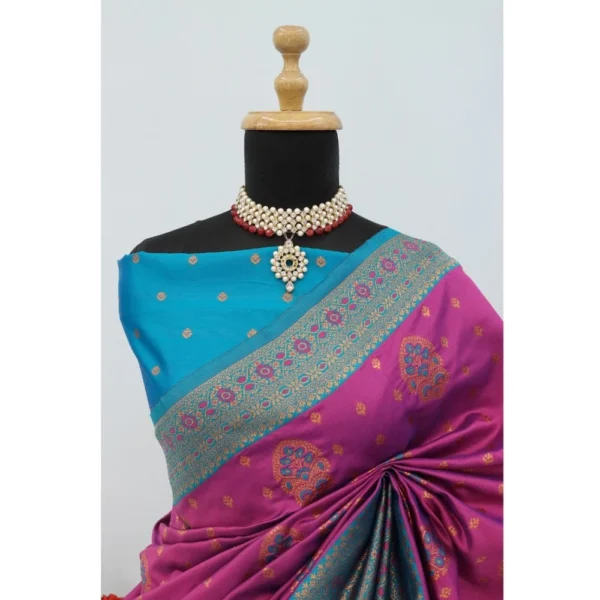 Women's Banarasi Printed Saree With Unstitched Blouse 5.5Mtr (Purple) - Image 2