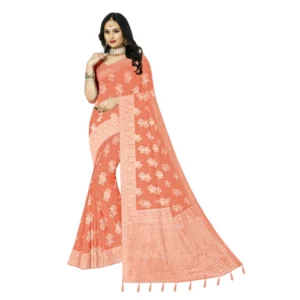 Women's Cotton Printed Saree With Unstitched Blouse 5.5Mtr (Orange)