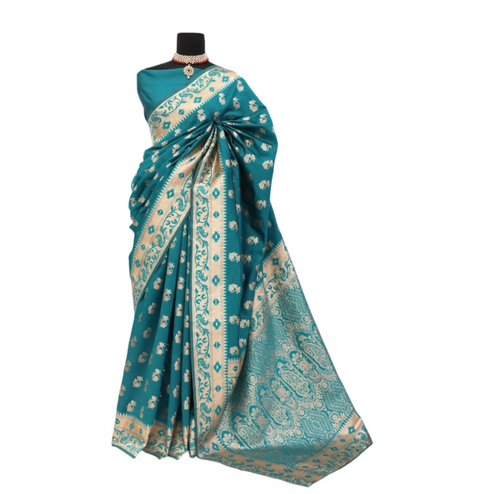 Women's Satin Printed Saree With Unstitched Blouse 5.5Mtr (Rama)