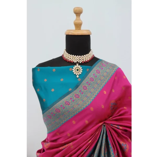Women's Banarasi Printed Saree With Unstitched Blouse 5.5Mtr (Rani) - Image 2