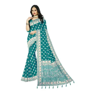 Women's Satin Printed Saree With Unstitched Blouse 5.5Mtr (Rama)