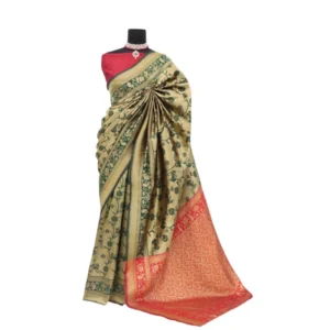 Women's Banarasi Printed Saree With Unstitched Blouse 5.5Mtr (Golden)