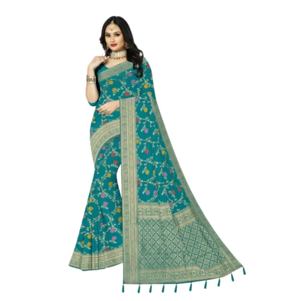 Women's Banarasi Printed Saree With Unstitched Blouse 5.5Mtr (Rama)