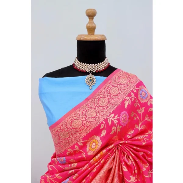 Women's Banarasi Printed Saree With Unstitched Blouse 5.5Mtr (Rani) - Image 2