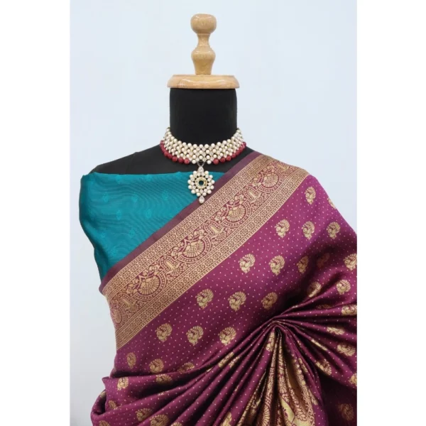 Women's Banarasi Printed Saree With Unstitched Blouse 5.5Mtr (Purple) - Image 3