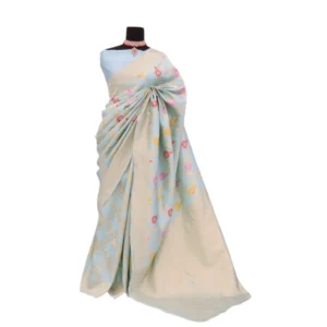 Women's Banarasi Printed Saree With Unstitched Blouse 5.5Mtr (Firozi)