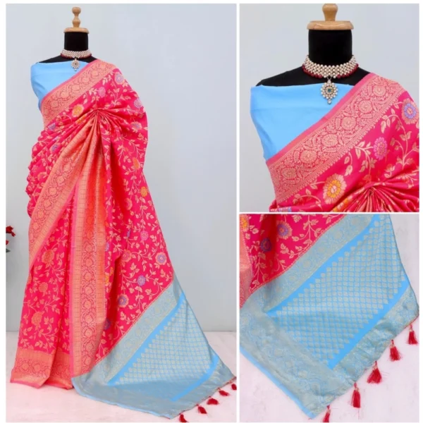 Women's Banarasi Printed Saree With Unstitched Blouse 5.5Mtr (Rani) - Image 3