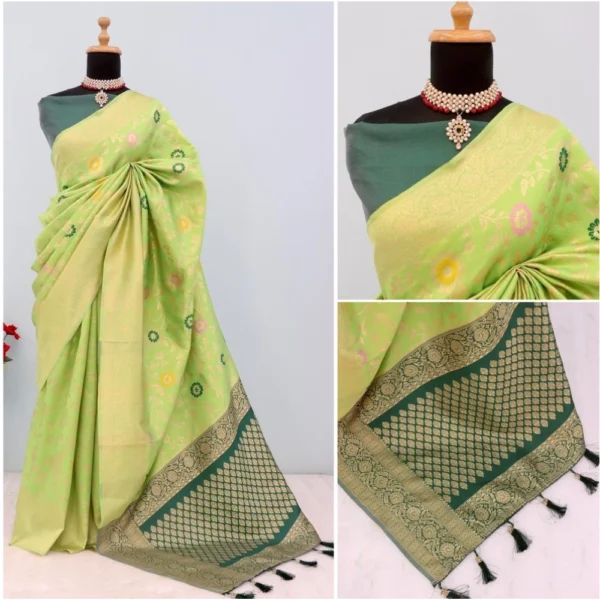 Women's Banarasi Printed Saree With Unstitched Blouse 5.5Mtr (Green) - Image 3