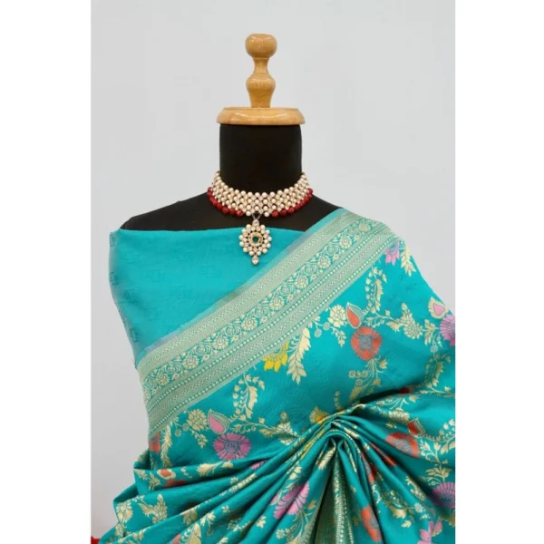 Women's Banarasi Printed Saree With Unstitched Blouse 5.5Mtr (Rama) - Image 2