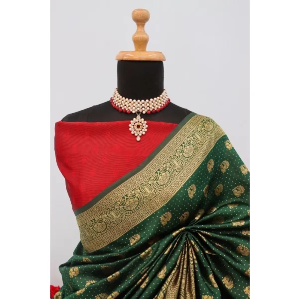 Women's Banarasi Printed Saree With Unstitched Blouse 5.5Mtr (Green) - Image 3