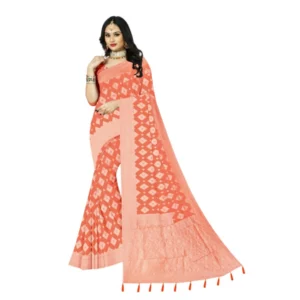 Women's Cotton Printed Saree With Unstitched Blouse 5.5Mtr (Orange)