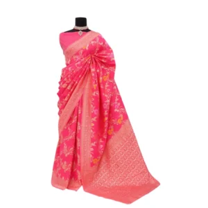 Women's Banarasi Printed Saree With Unstitched Blouse 5.5Mtr (Rani)