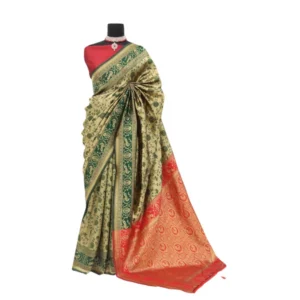 Women's Banarasi Printed Saree With Unstitched Blouse 5.5Mtr (Golden)