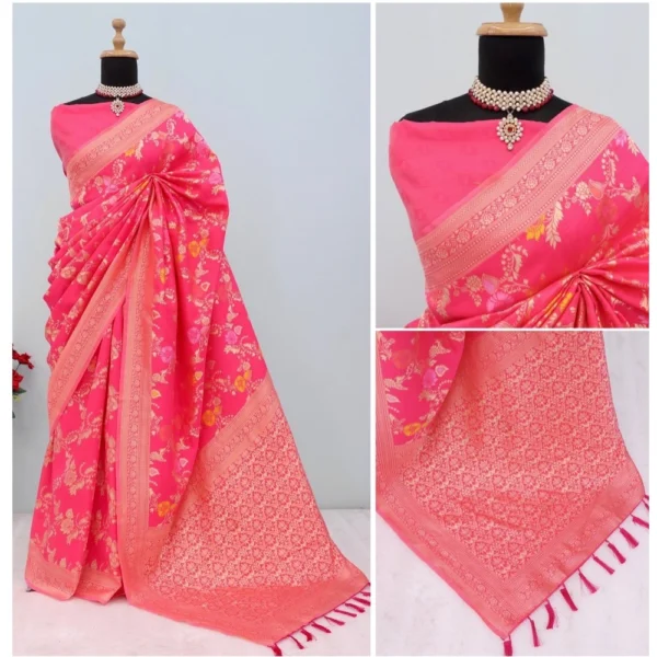 Women's Banarasi Printed Saree With Unstitched Blouse 5.5Mtr (Rani) - Image 3