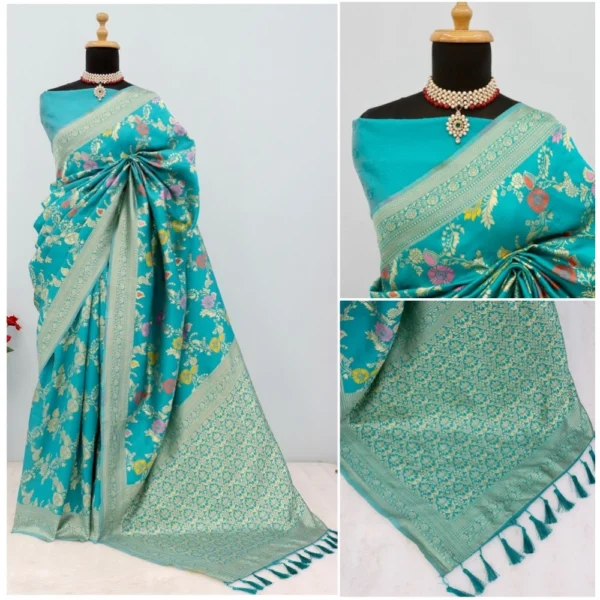 Women's Banarasi Printed Saree With Unstitched Blouse 5.5Mtr (Rama) - Image 3