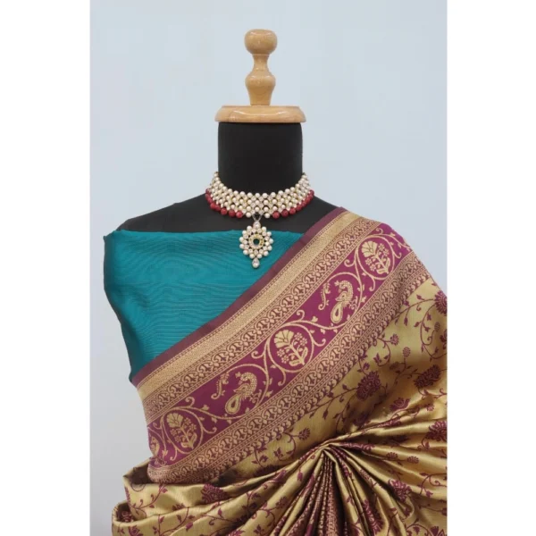 Women's Banarasi Printed Saree With Unstitched Blouse 5.5Mtr (Purple) - Image 2