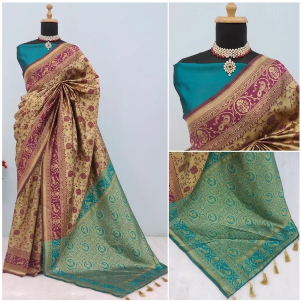 Women's Banarasi Printed Saree With Unstitched Blouse 5.5Mtr (Purple) - Image 3