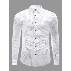 Men's Casual PollyCotton Textured Full Sleeve Collar Shirt (Black)