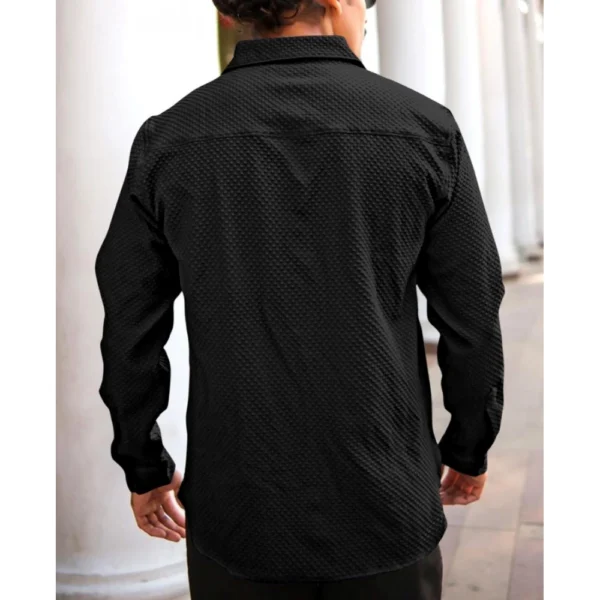Men's Casual Popcorn Self-design Full Sleeve Collar Shirt (Black) - Image 4