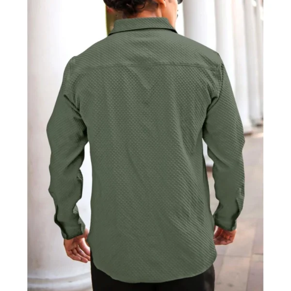 Men's Casual Popcorn Self-design Full Sleeve Collar Shirt (Green) - Image 4