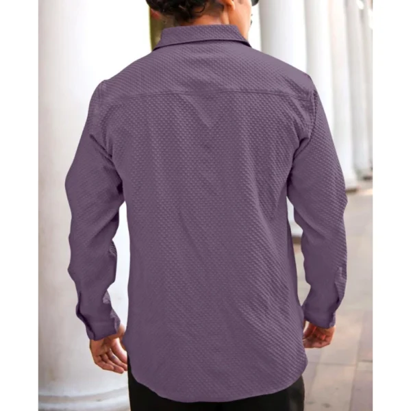 Men's Casual Popcorn Self-design Full Sleeve Collar Shirt (Wine) - Image 4