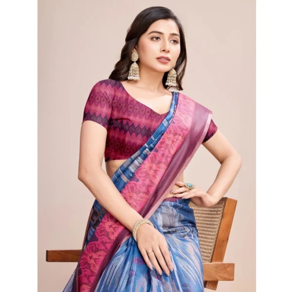 Women's Georgette Embroidered  Saree With Unstitched Blouse (5.5Mtr, Blue) - Image 2