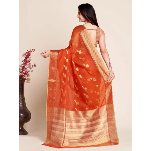 Women's Silk Blend Printed Banarasi Saree With Unstitched Blouse (5.5Mtr, Red) - Image 3