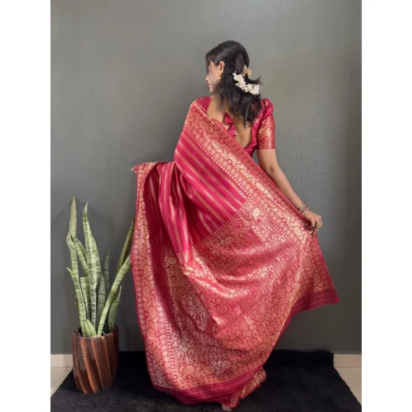Women's Silk Blend Woven Kanjivaram Saree With Unstitched Blouse (5.5Mtr, Pink) - Image 3