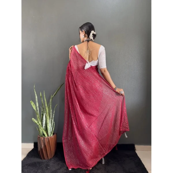 Women's Chiffon Woven Bollywood Saree With Unstitched Blouse (5.5Mtr, Pink) - Image 2