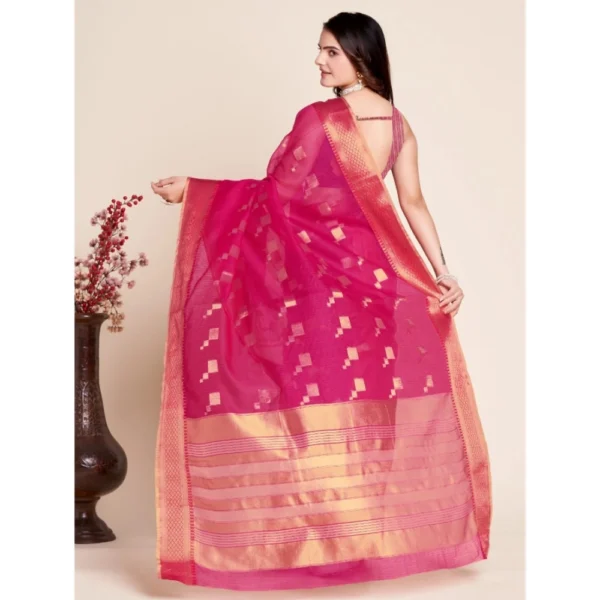 Women's Silk Blend Printed Banarasi Saree With Unstitched Blouse (5.5Mtr, Pink) - Image 3