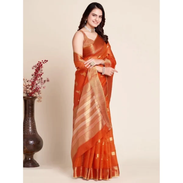 Women's Silk Blend Printed Banarasi Saree With Unstitched Blouse (5.5Mtr, Red) - Image 2