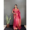Women's Silk Blend Woven Kanjivaram Saree With Unstitched Blouse (5.5Mtr, Pink)