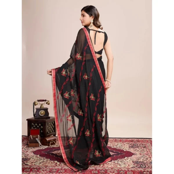 Women's Georgette Printed  Saree With Unstitched Blouse (5.5Mtr, Red) - Image 3