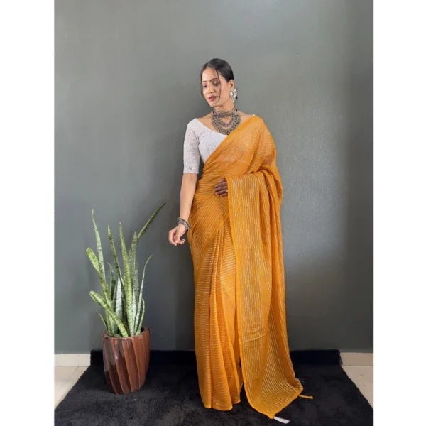 Women's Chiffon Woven Bollywood Saree With Unstitched Blouse (5.5Mtr, Mustard) - Image 3